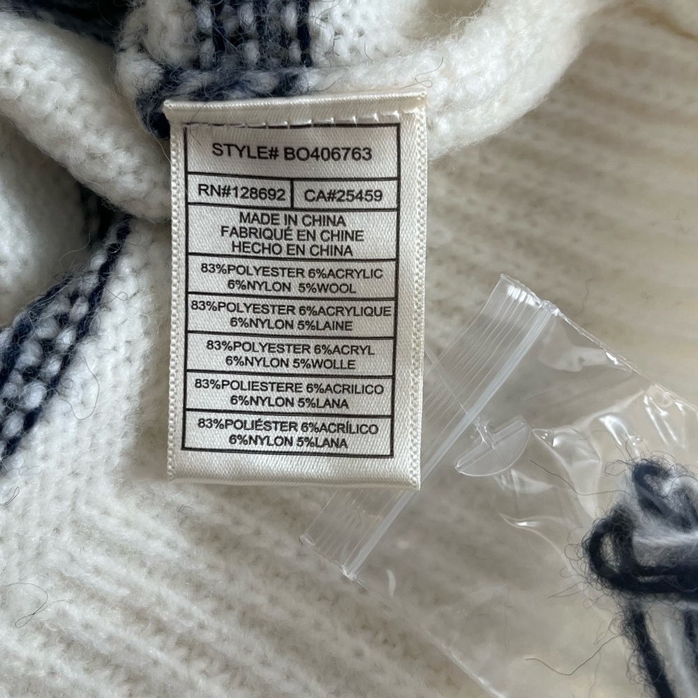 Steve Madden Navy and White Designer Collar Striped Sweater Women’s Medium - Picture 10 of 15